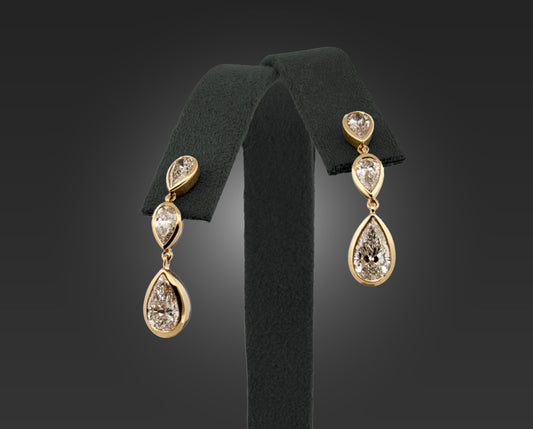 3.2ctw 14k Yellow Gold Pear Dangle Earrings