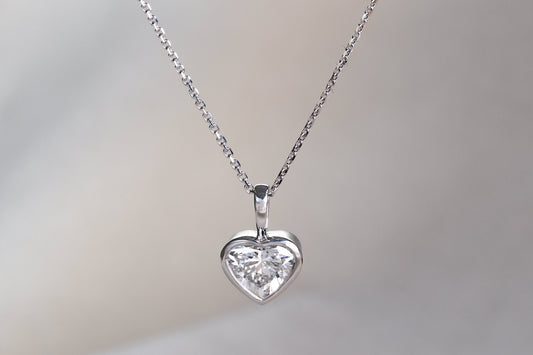 2ct Heart-Shaped Lab-Grown Diamond in 10k White Gold Bezel and 18 inch chain