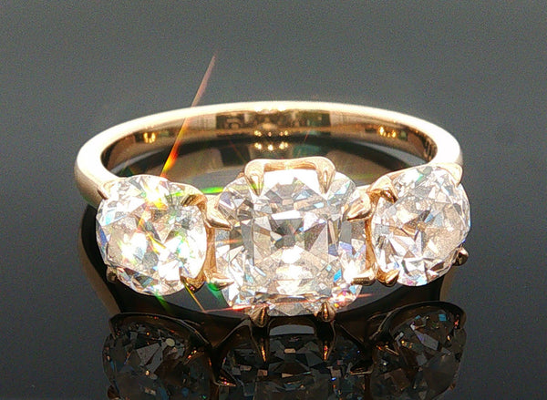 The Jasmine - A Captivating 2 Ct Old Mine Cut Lab-Grown Diamond Flanked by Two 1 Ct Old European Cut Lab-Grown Diamonds