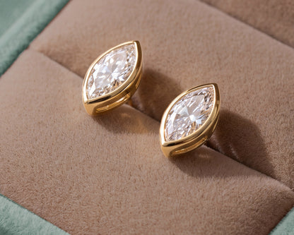 1.0ctw Marquise Lab Grown Diamond 10k Bezel-Set Earrings