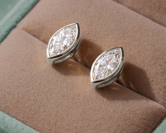 1.0ctw Marquise Lab Grown Diamond 10k Bezel-Set Earrings