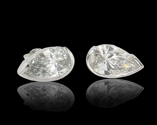 4.0ctw Pear Cut Lab Grown Diamond 10k, 14k or 18k Yellow or White Bezel-Set Earrings