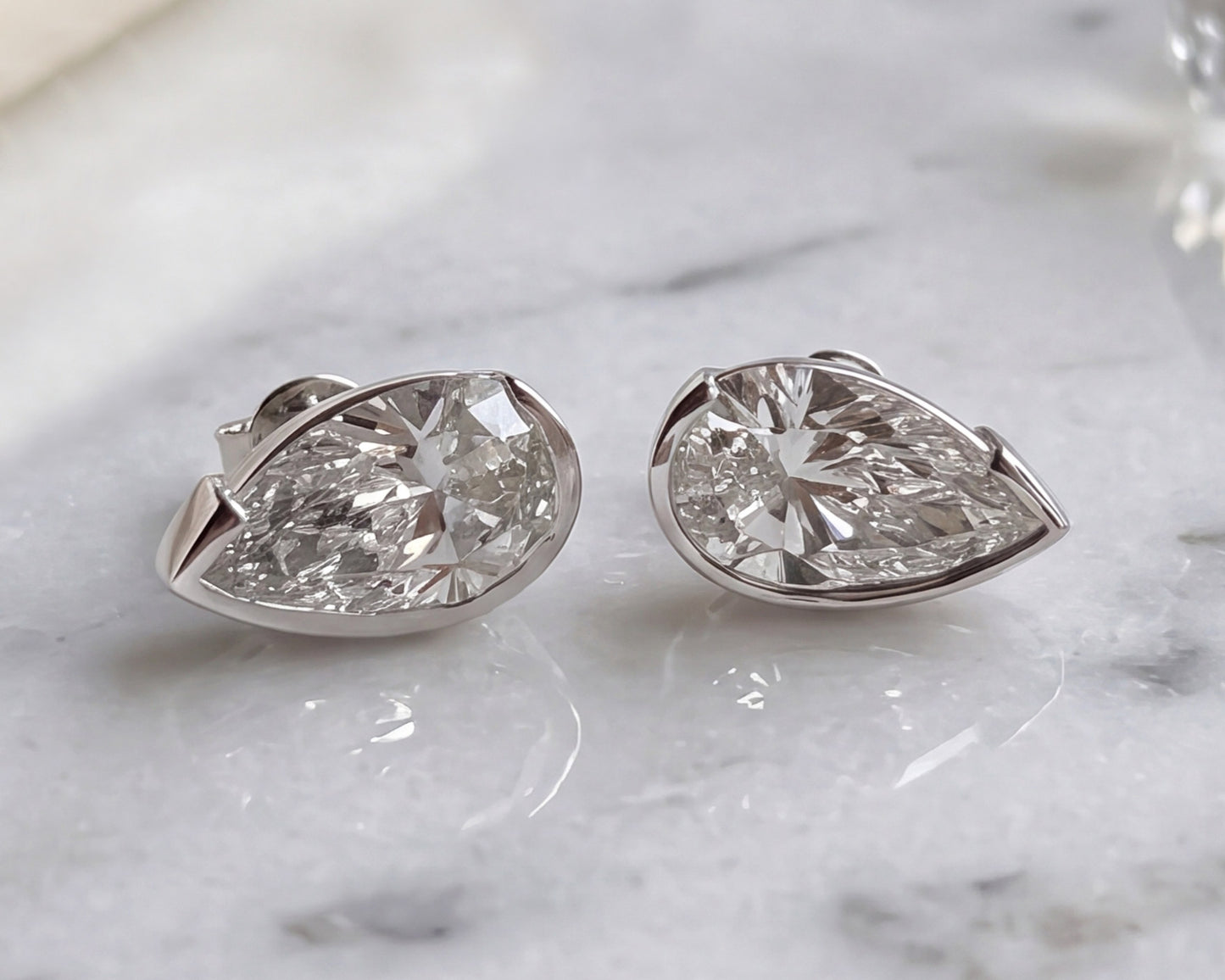 4.0ctw Pear Cut Lab Grown Diamond 10k, 14k or 18k Yellow or White Bezel-Set Earrings