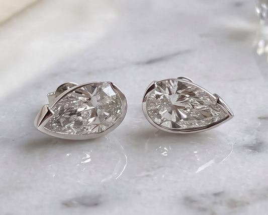 4.0ctw Pear Cut Lab Grown Diamond 10k, 14k or 18k Yellow or White Bezel-Set Earrings