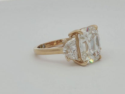 The Janie  - Elongated Cushion Cut Three-Stone Engagement Ring with Half-Moon Side Stones - Setting Only