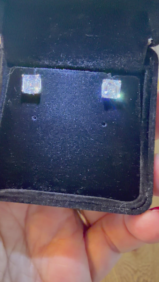 3.16ctw Lab Grown Asscher Cut 14k White Gold Stud Earrings