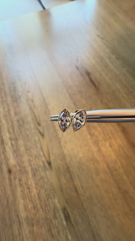 1.0ctw Marquise Lab Grown Diamond 10k Bezel-Set Earrings