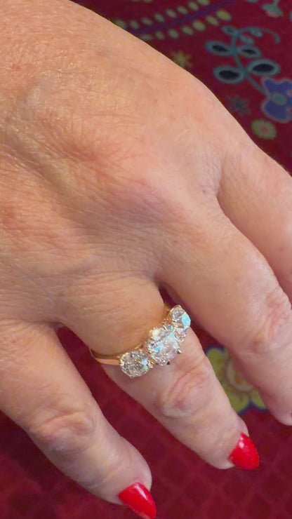 The Jasmine - A Captivating 2 Ct Old Mine Cut Lab-Grown Diamond Flanked by Two 1 Ct Old European Cut Lab-Grown Diamonds