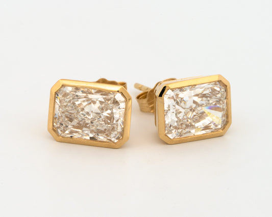 4.0ctw Radiant Lab Grown Diamond 10k Bezel-Set Earrings