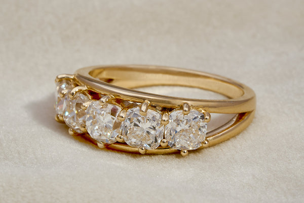 The Shannon Band - Vintage-Inspired Five Cushion-Cut Lab-Grown Diamonds - 3.5ctw