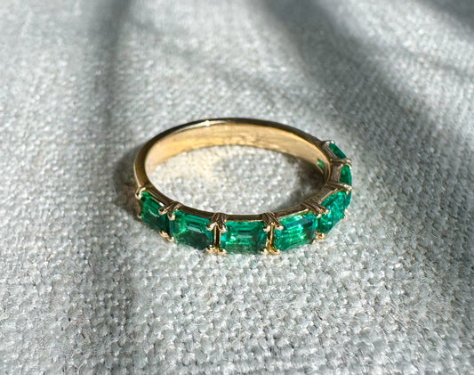 Three-Quarter 2ctw Lab Grown Emerald Wedding Band - Size 7