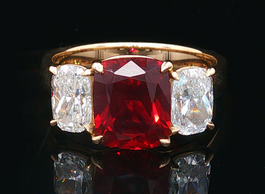 The Cooper - A Bold 6.70ctw Cushion-Cut Lab Grown Gemstone with 2 Cushion-Cut Lab Grown Side Stones