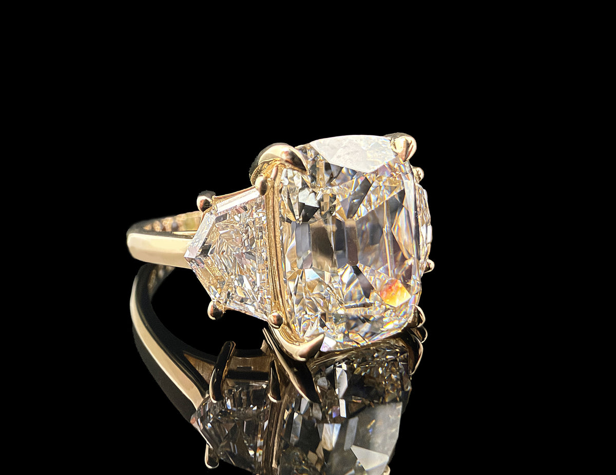 The Janie  - Elongated Cushion Cut Three-Stone Engagement Ring with Half-Moon Side Stones - Setting Only