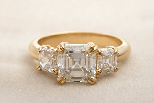 The Mason - 4.30ctw Asscher Cut Lab Grown Diamond Trilogy Ring in 10k
