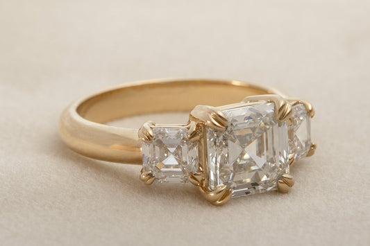 The Mason - 4.30ctw Asscher Cut Lab Grown Diamond Trilogy Ring in 10k